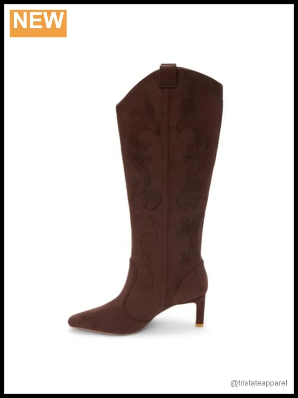Over the Knee Block Heel Boots Women Pull On Side Tabs Pointed Toe Embroidered